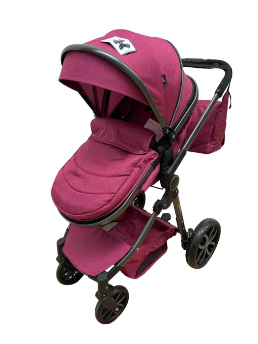 Carucior 2 in 1, Cu landou Reversibil, copertina extensibila, geanta pentru scutece, strangere compacta, plasa de insecte si saltea bambus, mov [4]