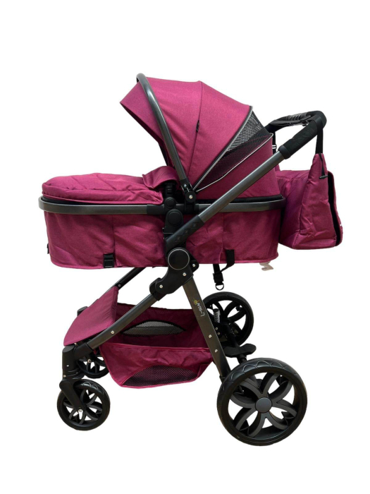 Carucior 2 in 1, Cu landou Reversibil, copertina extensibila, geanta pentru scutece, strangere compacta, plasa de insecte si saltea bambus, mov [2]