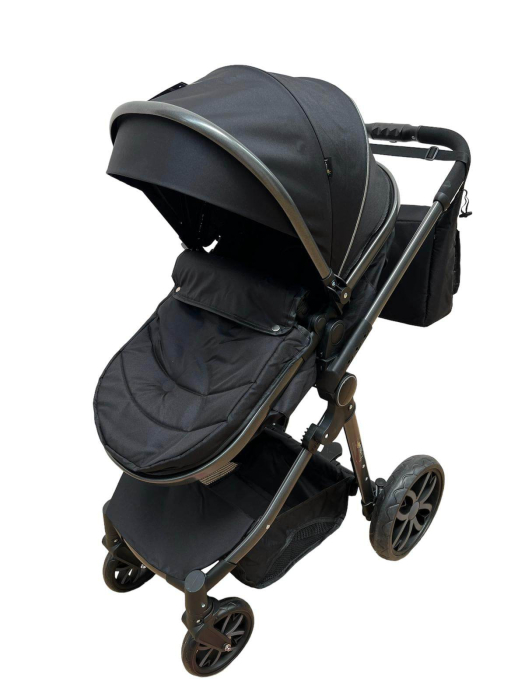 Carucior 2 in 1, Cu landou Reversibil, copertina extensibila, geanta pentru scutece, strangere compacta, plasa de insecte si saltea bambus, negru [4]