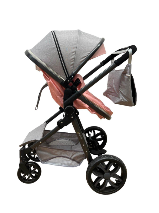 Carucior 2 in 1, Cu landou Reversibil, copertina extensibila, geanta pentru scutece, strangere compacta, plasa de insecte si saltea bambus, roz [4]