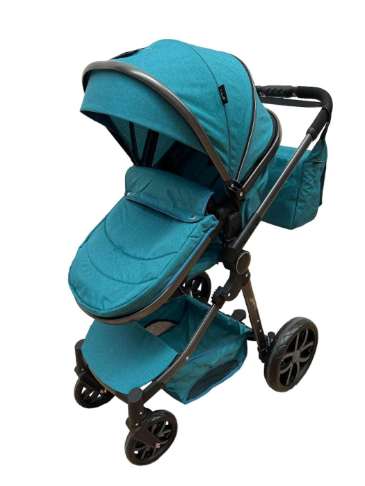 Carucior 2 in 1, Cu landou Reversibil, copertina extensibila, geanta pentru scutece, strangere compacta, plasa de insecte si saltea bambus [2]