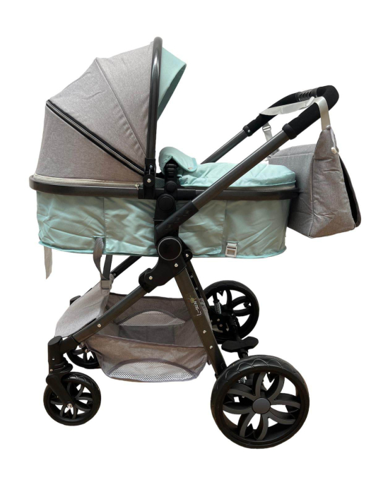 Carucior 2 in 1, Cu landou Reversibil, copertina extensibila, geanta pentru scutece, strangere compacta, plasa de insecte si saltea bambus, vernil [6]