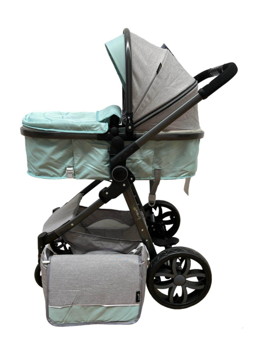 Carucior 2 in 1, Cu landou Reversibil, copertina extensibila, geanta pentru scutece, strangere compacta, plasa de insecte si saltea bambus, vernil [1]