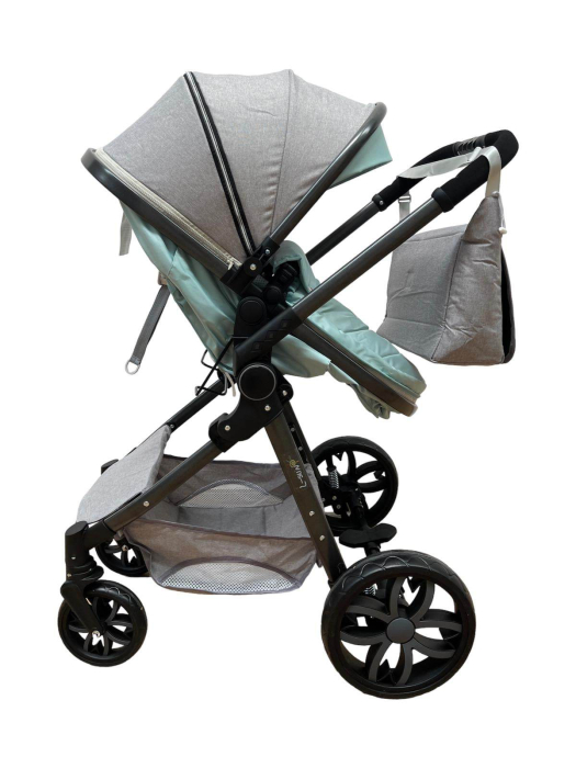 Carucior 2 in 1, Cu landou Reversibil, copertina extensibila, geanta pentru scutece, strangere compacta, plasa de insecte si saltea bambus, vernil [7]