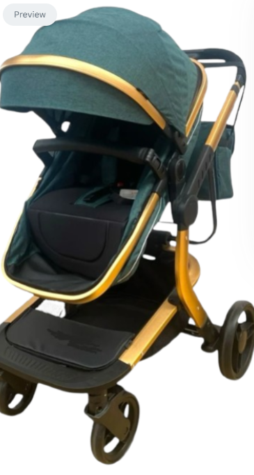 Carucior 2 in 1, Cu landou Reversibil, Material anti-UV si rezistent la umiditate, Roata antieroziune, Cadru metalic ranforsat, Geanta pentru scutece, verde [4]