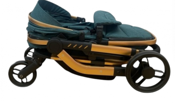 Carucior 2 in 1, Cu landou Reversibil, Material anti-UV si rezistent la umiditate, Roata antieroziune, Cadru metalic ranforsat, Geanta pentru scutece, verde [3]