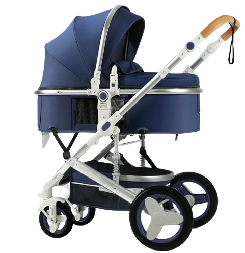 Carucior, 2 in 1, Cu landou Reversibil, Silver frame, Dubla Suspensie pe roata si pe cadru, Geanta pentru scutece, Argintiu/Albastru [2]