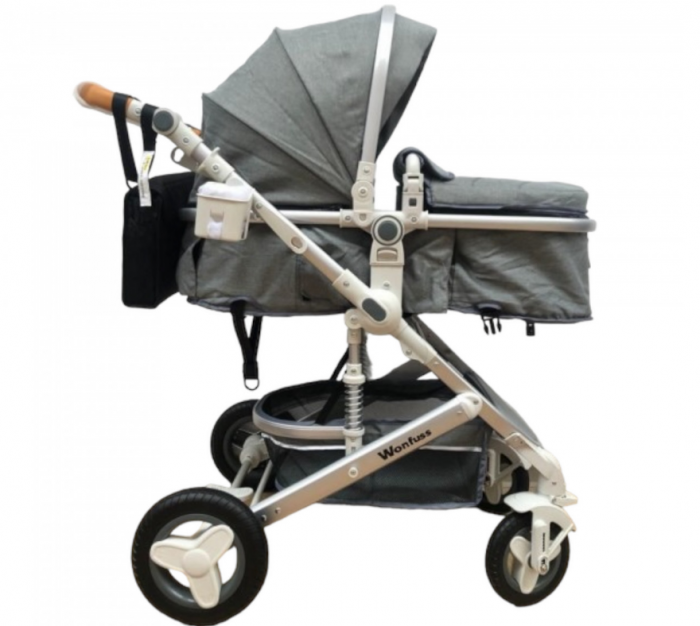 Carucior, 2 in 1, Cu landou Reversibil, Material anti-UV, Roata antieroziune, Suport Accesorii, Dubla Suspensie pe roata si pe cadru, Geanta pentru scutece, Bej Platina [4]