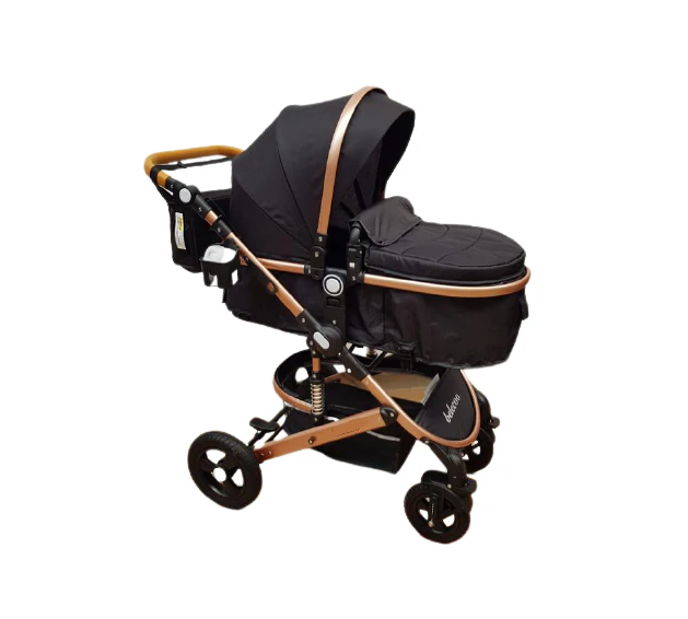 Carucior, 2 in 1, Cu landou Reversibil,Material anti-UV, Roata antieroziune, Suport Accesorii, Dubla Suspensie pe roata si pe cadru, Geanta pentru scutece, Bej/Negru [3]