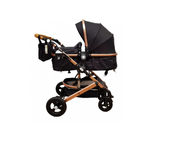 Carucior, 2 in 1, Cu landou Reversibil,Material anti-UV, Roata antieroziune, Suport Accesorii, Dubla Suspensie pe roata si pe cadru, Geanta pentru scutece, Bej/Negru [2]