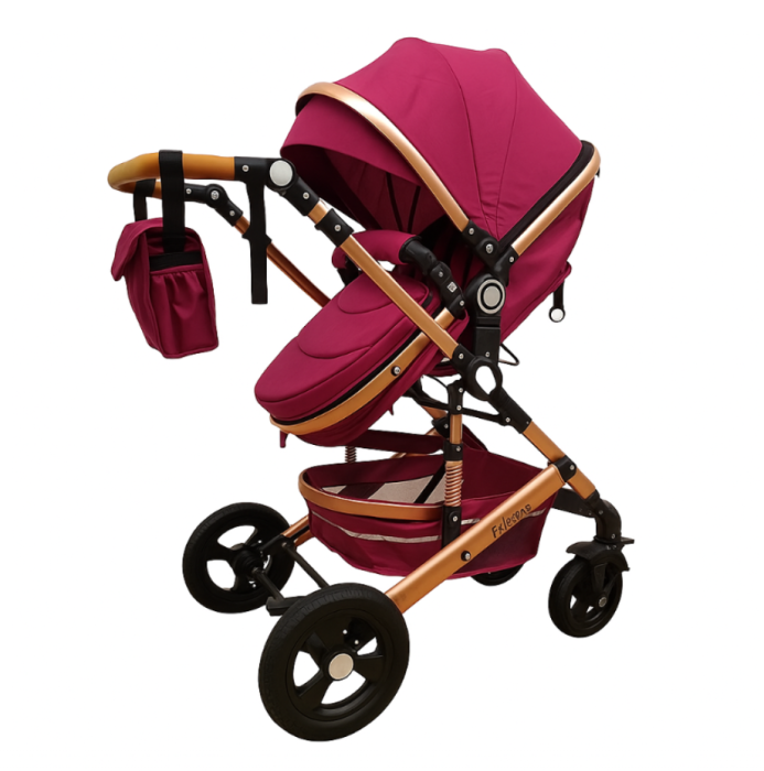 Carucior, 2 in 1, Cu landou Reversibil, Material anti-UV, Roata antieroziune, Suport Accesorii, Dubla Suspensie pe roata si pe cadru, Geanta pentru scutece, Lila [2]