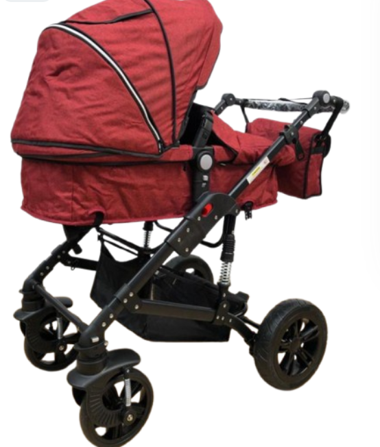 Carucior, 2 in 1, Cu landou Reversibil, Material anti-UV, Roata antieroziune, Suport Accesorii, Dubla Suspensie pe roata si pe cadru,Geanta pentru scutece, Rosu Bordeaux [6]