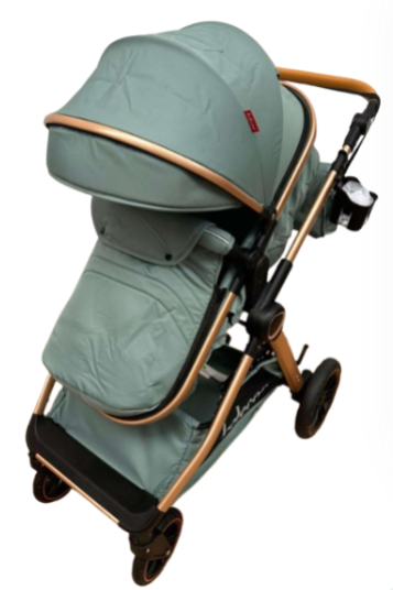 Carucior 2 in 1, Suspensie dubla pe roata, Geanta inclusa, strangere compacta, Belecoo, Verde army [4]