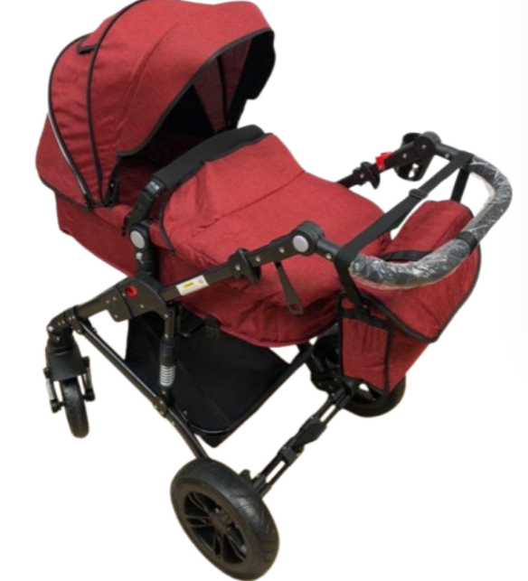Carucior, 2 in 1, Cu landou Reversibil, Material anti-UV, Roata antieroziune, Suport Accesorii, Dubla Suspensie pe roata si pe cadru,Geanta pentru scutece, Rosu Bordeaux [5]
