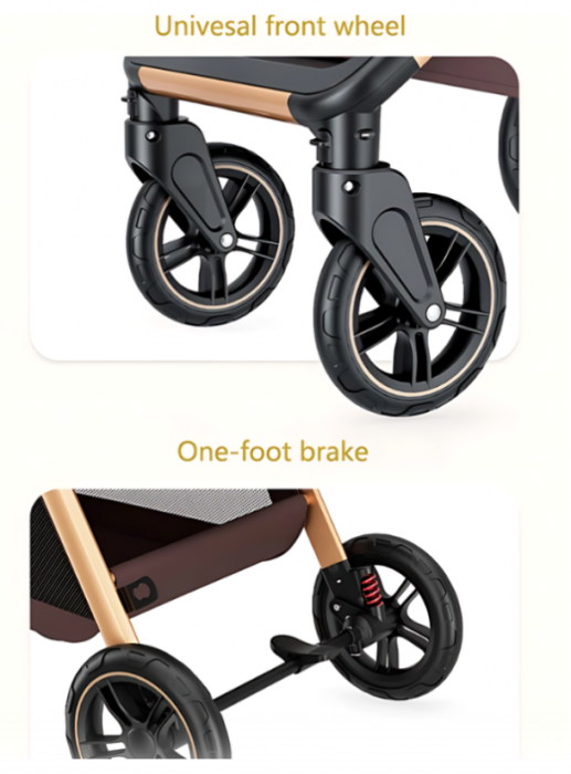 Carucior 2 in 1, Suspensie dubla pe roata, Geanta inclusa, strangere compacta, Belecoo, Verde army [8]