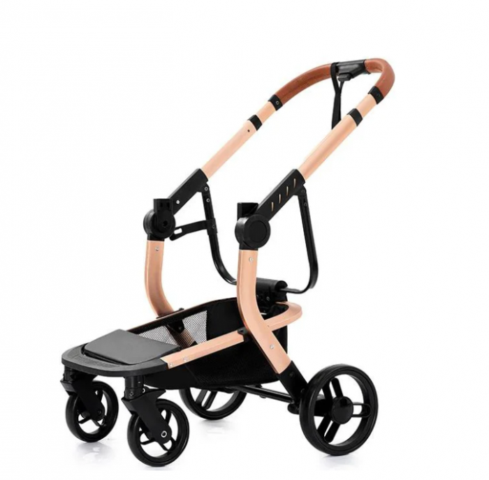 Carucior 2 in 1, Cu landou Reversibil, Material anti-UV si rezistent la umiditate, Roata antieroziune, Cadru metalic ranforsat, Geanta pentru scutece, negru [9]