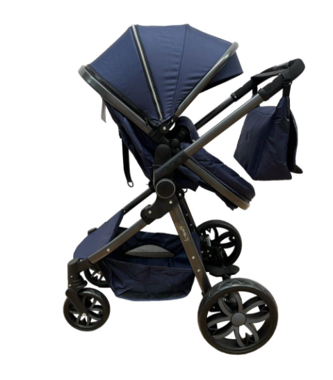 Carucior, 2 in 1, Cu landou Reversibil, Roata antieroziune, Dubla Suspensie pe roata, Geanta pentru scutece, albastru [3]