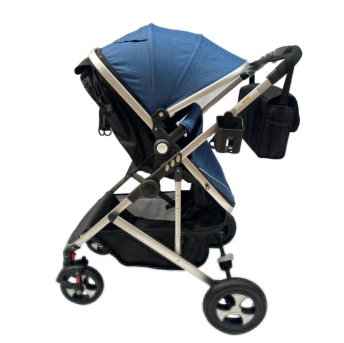 Carucior,2 in 1, Cu landou Reversibil, Roata antieroziune,Suport Accesorii, Geanta pentru scutece,albastru denim [2]