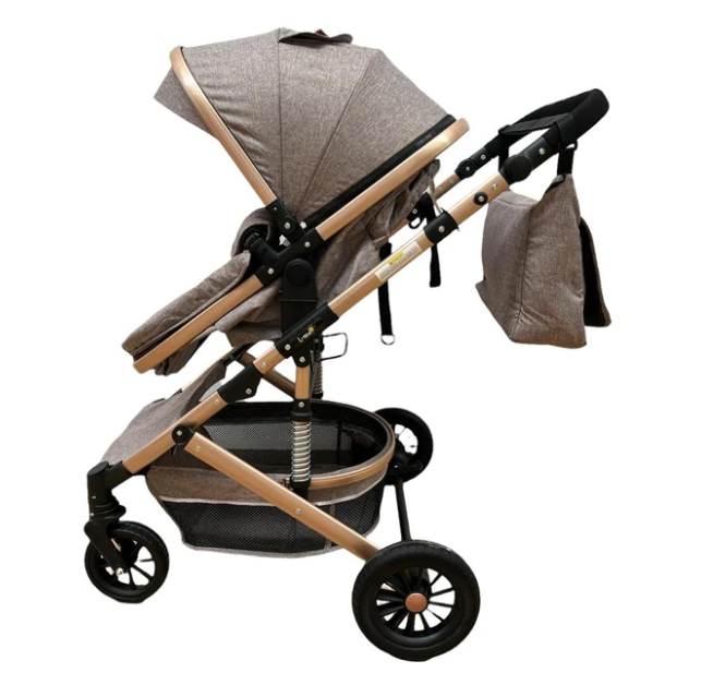 Carucior 2 in 1, cu suspensie dinamica, landou reversibil, geanta pentru accesorii, multifunctional, bej cafea [3]