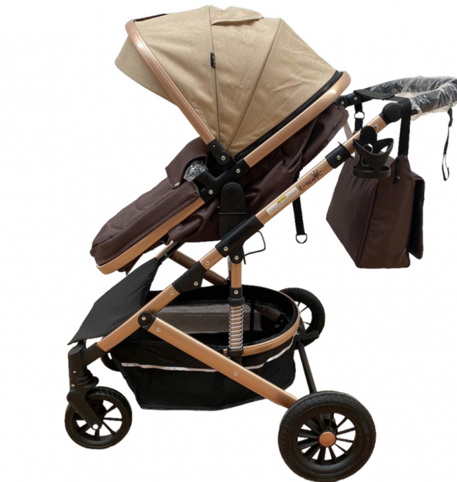 Carucior 2 in 1, cu suspensii, Bej cu maro, transformabil in carucior sport [6]