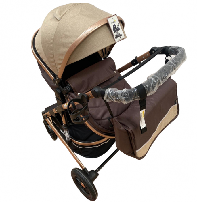 Carucior 2 in 1, cu suspensii, Bej cu maro, transformabil in carucior sport [7]