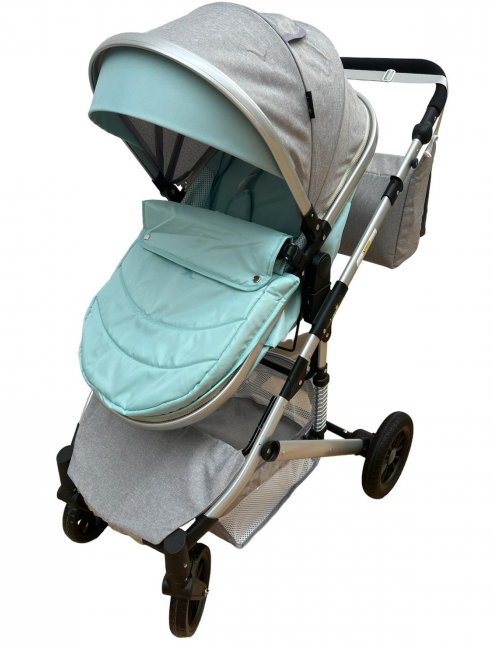 Carucior 2 in 1, Cu suspensii duble, Geanta pentru accesorii, Viziera de vara inclusa, vernil [8]