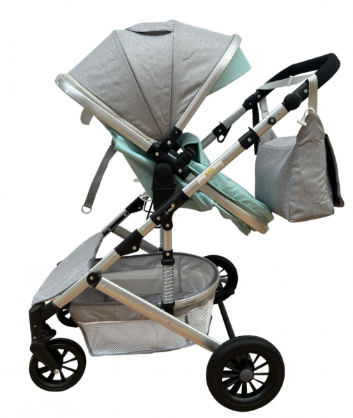 Carucior 2 in 1, Cu suspensii duble, Geanta pentru accesorii, Viziera de vara inclusa, vernil [7]