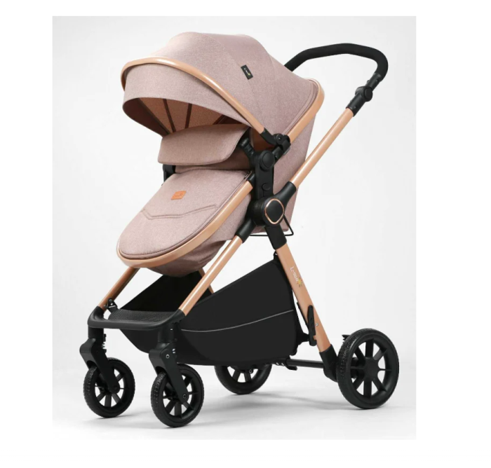 Carucior, 2 in 1, cu suspensii duble si landou reversibil, Element sustinere dublu, Maner reversibil, L-Sun, Bej [5]