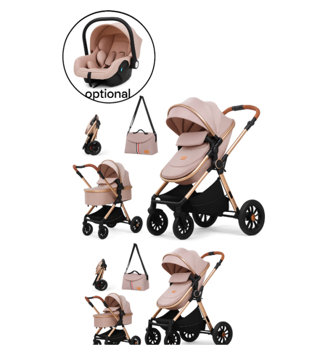 Carucior, 2 in 1, cu suspensii duble si landou reversibil, Element sustinere dublu, Maner reversibil, L-Sun, Bej [1]