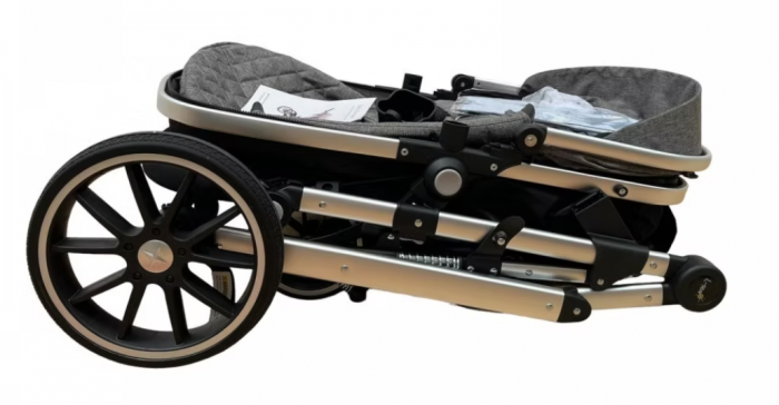 Carucior 2 in 1, dubla suspensie, matlasat, Bubu-Still Sun, 0-36 luni, Gri [9]