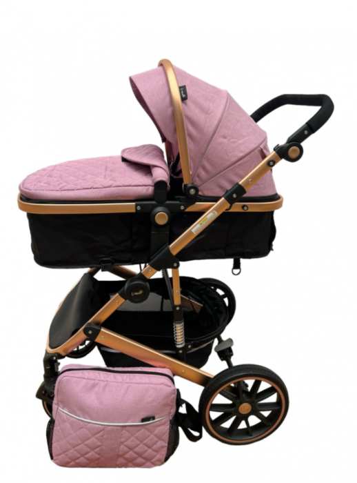 Carucior 2 in 1, dubla suspensie, matlasat, Bubu-Still Sun, 0-36 luni, Roz [1]