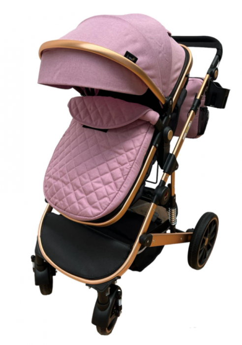 Carucior 2 in 1, dubla suspensie, matlasat, Bubu-Still Sun, 0-36 luni, Roz [7]