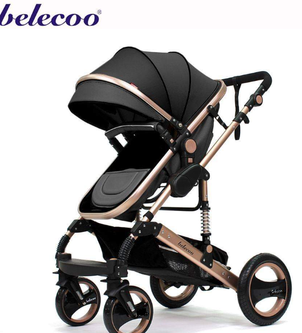 Carucior 2 in 1, Dubla suspensie pe roata si cadru , Geanta inclusa, Plasa de tantari inclusa, Belecoo, Roata cauciuc, negru [5]