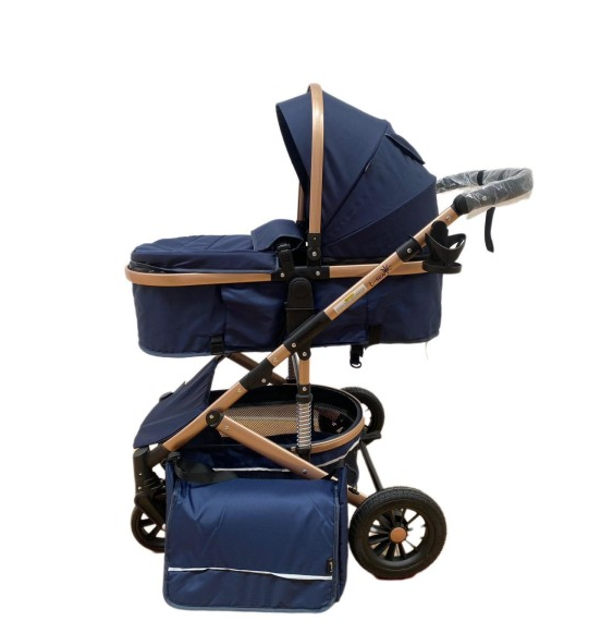 Carucior 2 in 1, Dubla suspensie pe roata si cadru, Geanta inclusa, Plasa de tantari inclusa, Roata cauciuc, Albastru Cosmic [3]