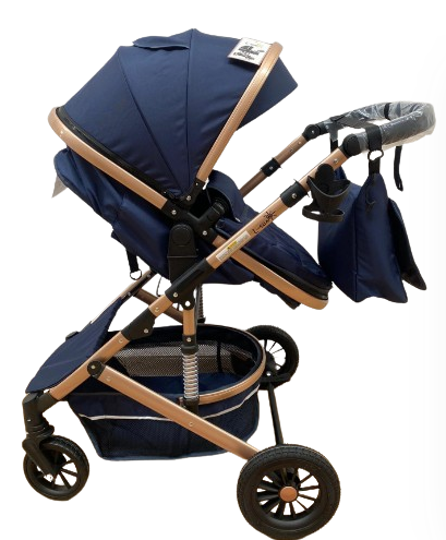 Carucior 2 in 1, Dubla suspensie pe roata si cadru, Geanta inclusa, Plasa de tantari inclusa, Roata cauciuc, Albastru Cosmic [5]