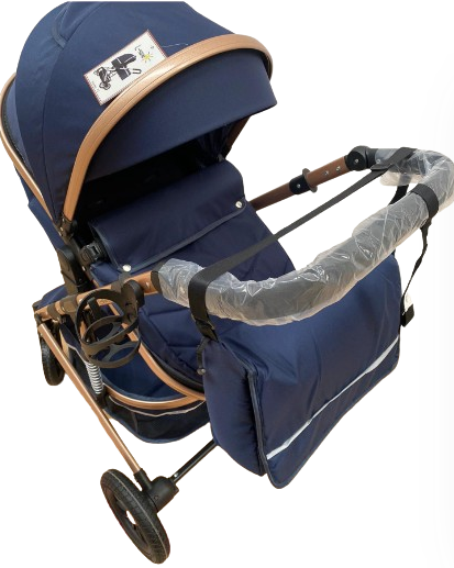 Carucior 2 in 1, Dubla suspensie pe roata si cadru, Geanta inclusa, Plasa de tantari inclusa, Roata cauciuc, Albastru Cosmic [6]