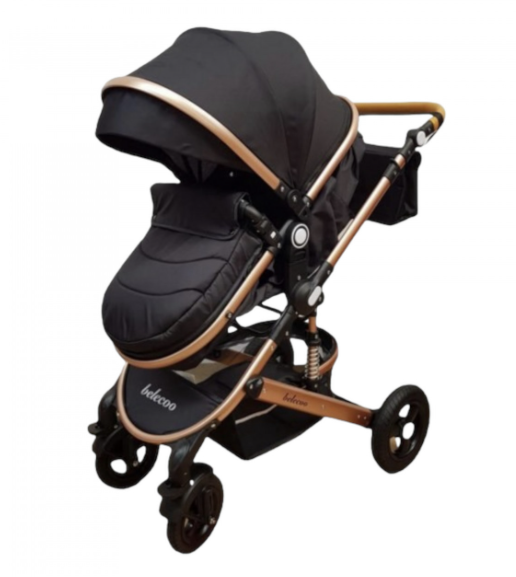 Carucior 2 in 1, Dubla suspensie pe roata si cadru , Geanta inclusa, Plasa de tantari inclusa, Roata cauciuc, Maro/Negru [2]