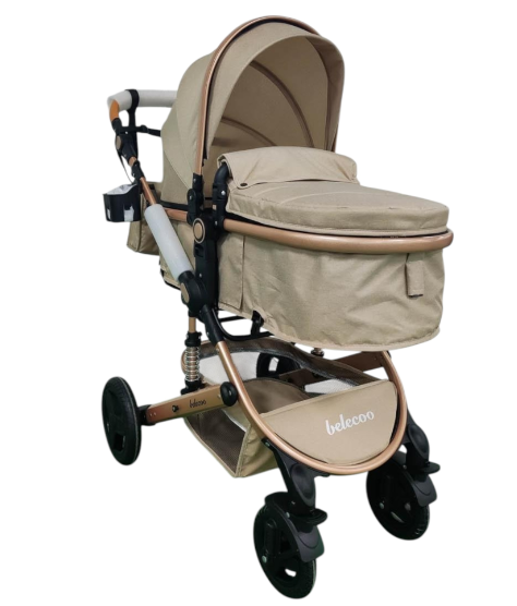Carucior 2 in 1, Dubla suspensie pe roata si cadru, Geanta inclusa, Viziera de vara, inclusa, Roata cauciuc, Gonflabila, Bej Platina [8]