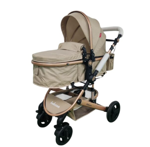Carucior 2 in 1, Dubla suspensie pe roata si cadru, Geanta inclusa, Viziera de vara, inclusa, Roata cauciuc, Gonflabila, Bej Platina [5]