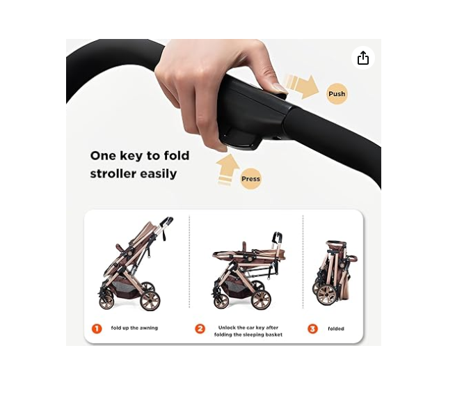 Carucior 2 in 1, Dubla suspensie pe roata si cadru, Geanta inclusa, Viziera de vara, inclusa, Roata cauciuc, Gonflabila, Bej Platina [4]