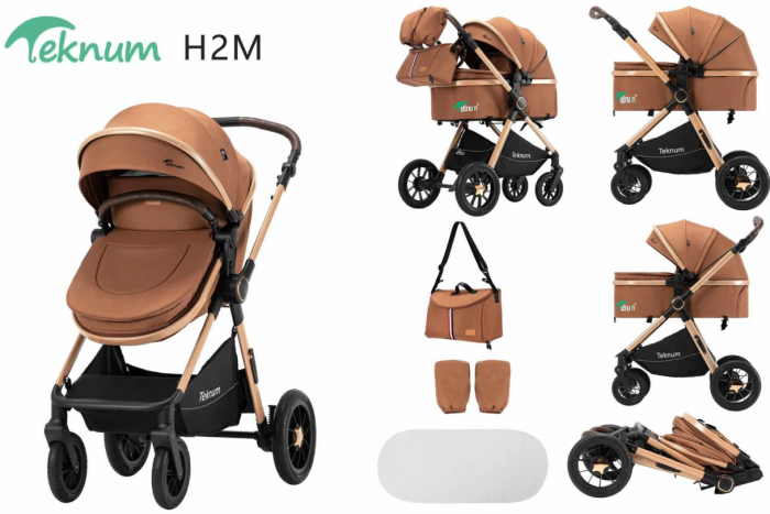 Carucior 2 in 1, Teknum, Modul sport transformabil din landou, Plasa de insecte, saltea si geanta de scutece, Manusi de protectie, Maro [2]