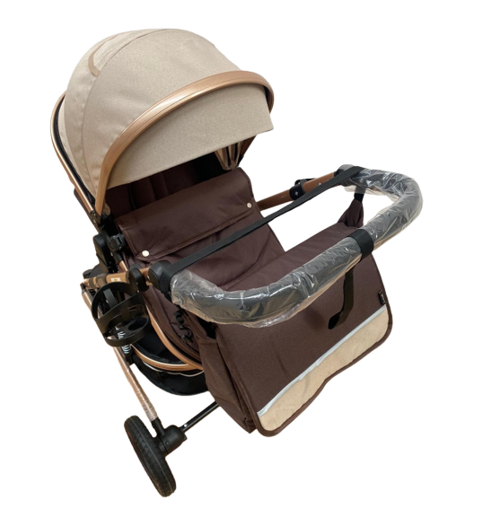 Carucior 2 in 1,Modul sport transformabil din landou,Plasa de insecte si geanta de scutece,Dubla suspensie pe roata,bej maro [3]
