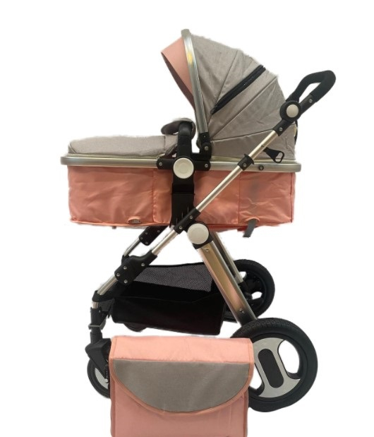 Carucior 2 in 1,Modul sport transformabil din landou,Plasa de insecte si geanta de scutece,Dubla suspensie pe roata,Gri/Roz cu plasa [3]
