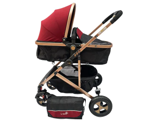 Carucior 2 in 1, Modul sport transformabil din landou, Plasa de insecte si geanta de scutece, Dubla suspensie pe roata, Rosu [2]