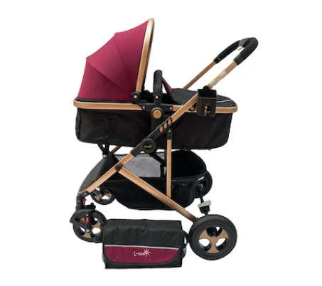 Carucior 2 in 1, Modul sport transformabil din landou, Plasa de insecte si geanta de scutece, Dubla suspensie pe roata, Rosu [3]