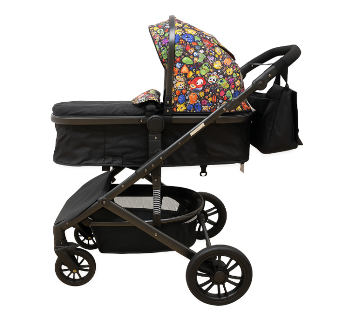 Carucior 2 in 1,Modul sport transformabil din landou, Plasa de insecte si geanta de scutece, roata cauciuc, Dubla suspensie pe roata, multicolor jucarii [1]