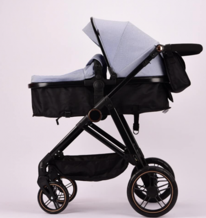 Carucior 2 in 1, Landou reversibil, 0-36 luni, roti off-road, Geanta pentru scutece, Pliere ultracompacta, gri [8]