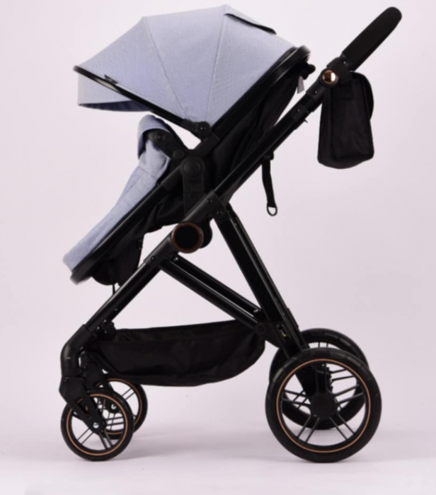 Carucior 2 in 1, Landou reversibil, 0-36 luni, roti off-road, Geanta pentru scutece, Pliere ultracompacta, gri [2]