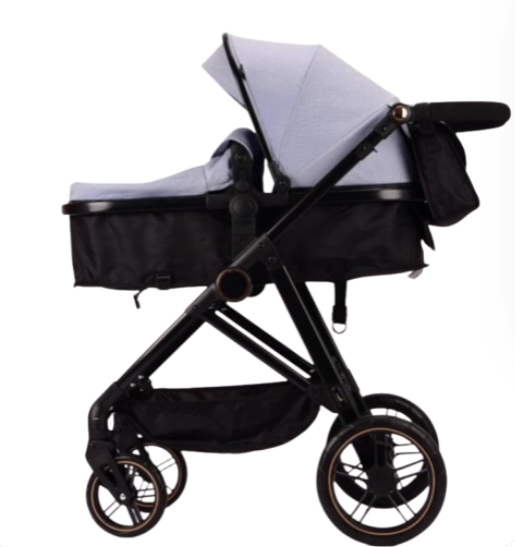 Carucior 2 in 1, Landou reversibil, 0-36 luni, roti off-road, Geanta pentru scutece, Pliere ultracompacta, gri [1]