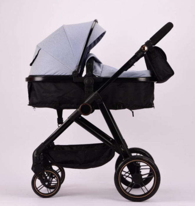 Carucior 2 in 1, Landou reversibil, 0-36 luni, roti off-road, Geanta pentru scutece, Pliere ultracompacta, gri [7]